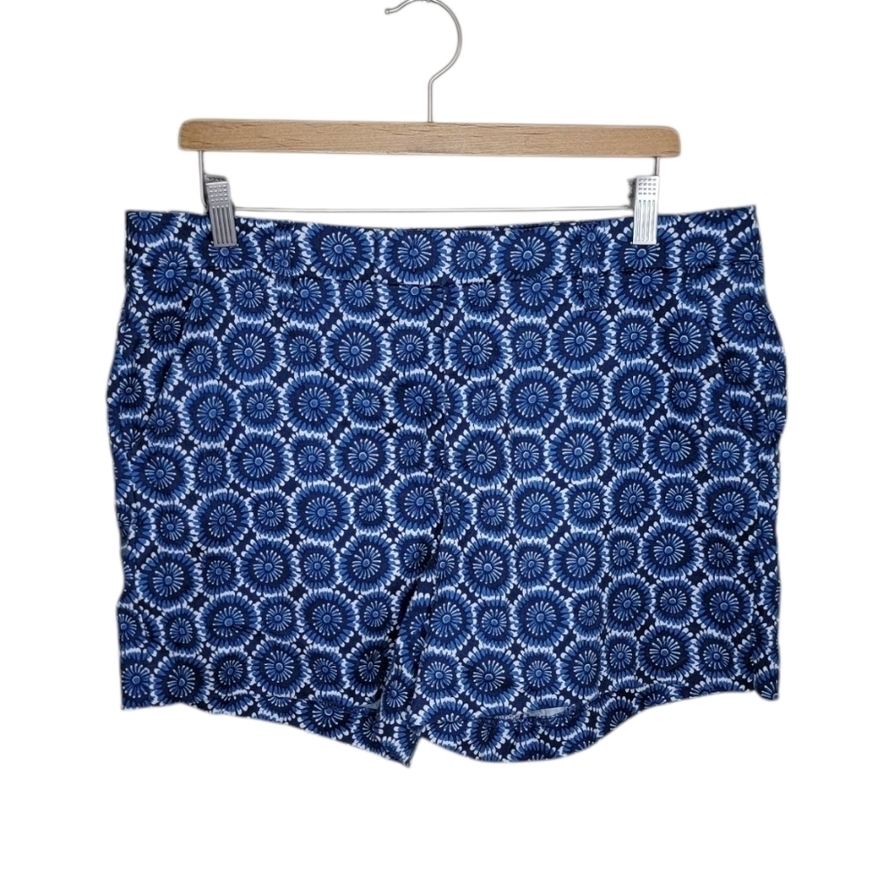 Level 99 Linen Blend Blue White Circle Floral Shorts 5" Inseam Size 32